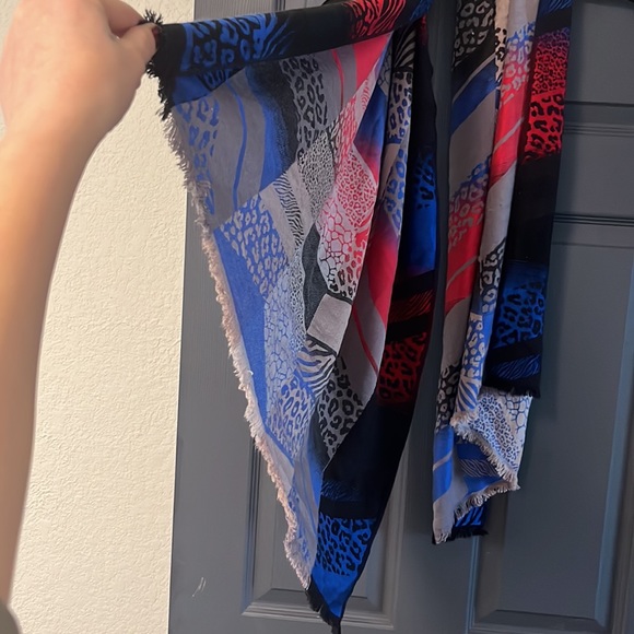 Sky Cashmere Scarf, Red, Blue, Black, and Tan - Picture 3 of 5